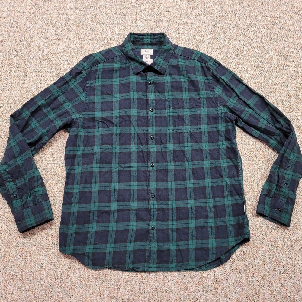 Woolrich Shirt Mens XL Green Blue Tartan Plaid Archive Button Up Long Sleeve‎